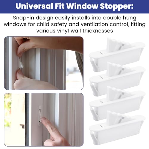White Window Sash Vent Stops 1762 Nylon Snap-in Window Stopper 4PCS