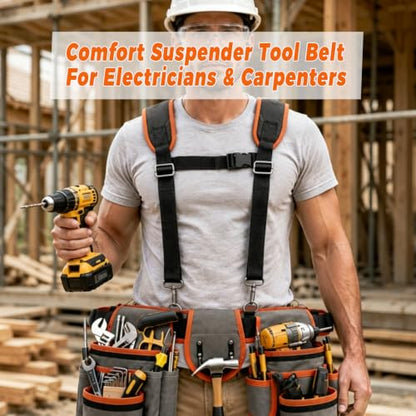 Magnetic Detachable Tool Belt with Suspenders, Fits 32‑66" Waist