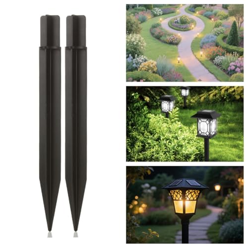 8.25" Reinforced ABS Plastic Solar Ground Spikes - Durable Solar Light Replacement Stakes for Garden, Pathway, Deck, Camping, Christmas Lights (Fits 0.83" Inside Diameter) (Black-1 Pack) - color: Black-1 PACK