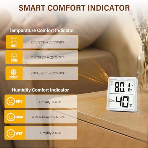 DOQAUS 3 Pieces Digital Hygrometer Indoor Thermometer Humidity Meter, White - color: White