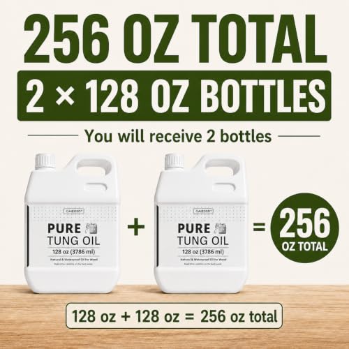 256oz 100% Pure Tung Oil,Food Grade Waterproof Low Odor Wood Oil with Brush - size: 256 Fl Oz