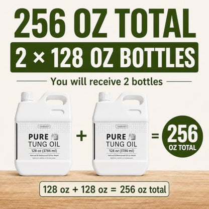 256oz 100% Pure Tung Oil,Food Grade Waterproof Low Odor Wood Oil with Brush - size: 256 Fl Oz