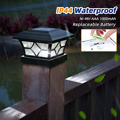 APONUO 4x4 Solar Post Cap Lights 4 Pack - 6x6 Post Cap Solar Light, 2-Mode, IP64 Waterproof, Post Lights Solar Powered for 4x4 5x5 6x6 Wood/Vinyl Posts, Black - color: Black, size: 4 Pack