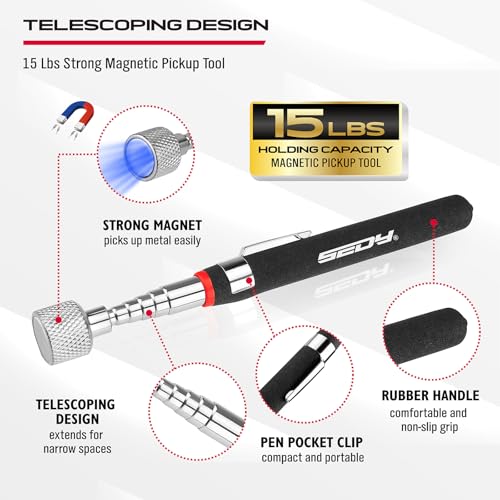 4-Piece Telescoping Magnetic Pickup Tools Set: 31in Portable Magnetic Pickup Stick, 25in Pen-Style Magnetic Pickup Tool with Pocket Clip, 20in Flexible Bendable Spring Magnet Stick, Magnet Parts Tray - style: 4 Pack - Multi-Tool 15LB Kit