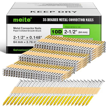 meite 35° Joist Hanger Nails 2-1/2'' x 0.148'' Hot-dip Galvanized 1,000PCS - size: 2-1/2 Inch