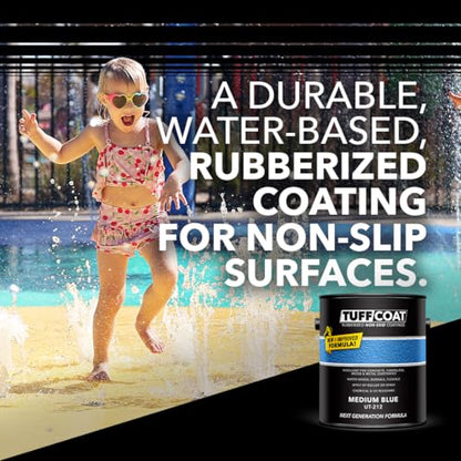 Tuff Coat Medium Texture Rubberized Non-Skid Deck Coating – Textured Non-Slip Safety Surface for Pool Decks, Docks, Boat Ramps, Patios, Walkways & High-Traffic Areas (UT-212 Medium Blue 1-gallon) - color: Medium Blue, size: 128 Fl Oz (Pack of 1)