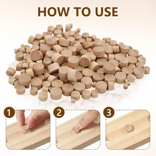 200PCS 4-Sizes Wood Plugs for Screw Holes Wood Plug, for Holes in Locking Hole Tube Furniture, Suitable for Furniture, Table and Chair Legs, Cabinet Reserved Holes, 3/16 in, 5/16 in, 3/8 in, 1/2 in