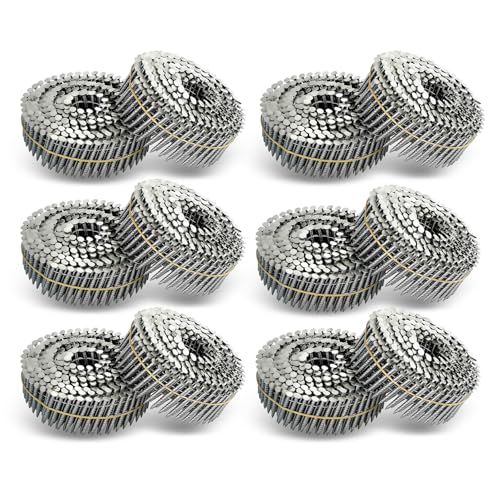 waltyotur 3600 Count Stainless Steel Coil Roofing Ring Shank Siding Nails 15-Degree Collated Wire Coil 2-1/2 Inch, 0.09 Inch Ring Shank, Small Cap Coil Stud Siding Nails - size: 2-1/2 Inch x 0.09 Inch