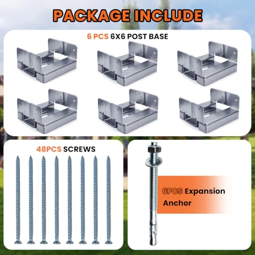 6PCS 6x6 Post Base for Concrete Heavy Duty Silver E-Coated - color: Silver, size: 6X6