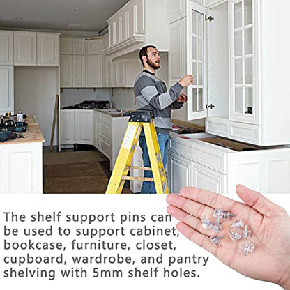 Clear Plastic Shelf Support Pegs - 5mm Cabinet Shelf Pins (50 Pieces) - color: Clear (50 Pieces), size: 5mm