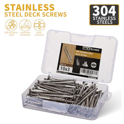304 Stainless Steel Wood Screws, Flat Head T25 Torx Drive Deck Screws, #10x3 Inch for Wood, Decking and Fence, 1lb(70Pcs) - size: 10x3'', style: 1lb