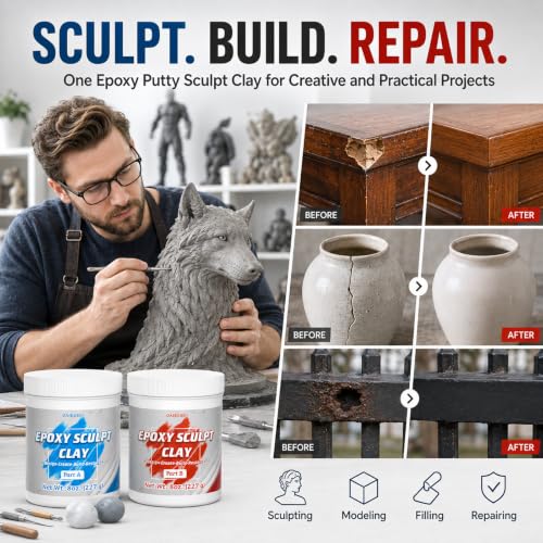 4 lb White Epoxy Putty Sculpt Clay, 2 Part Self Hardening Modeling Clay - size: 4 Pound