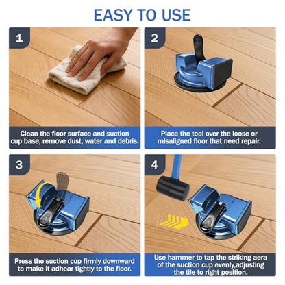 Floor Gap Fixer Tool with Rubber Mallet - Heavy Duty Iron Floor Gap Repair Tool Kit - Professional Plank Grabber with Left & Right Striking Sides for Laminate, Vinyl & Hardwood Floors (Blue)