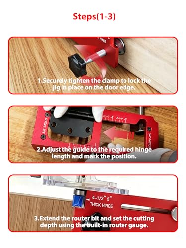 Door Hinge Jig & Lock Hole Drilling Kit – Adjustable Aluminum Router Template for Hinge Mortising (2.5"-5", 1/4"R, 5/8"R, Square Corner) – For 1-3/8" & 1-3/4" Thick Doors