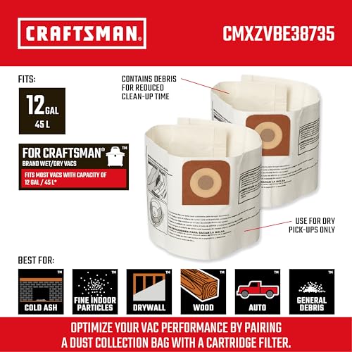 CRAFTSMAN CMXZVBE38735 Genuine 12-Gal. Wet Dry Vac Dust Collection Bags - style: 12 Gallon Fine Dust