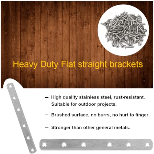 8 Pack Flat Straight Brace Brackets, 8 Inch Stainless Steel Mending Plates Repair Fixing Brackets Heavy Duty Straight Repair Joining Plates for Wood with Screws - size: 8 PCS-8 inch
