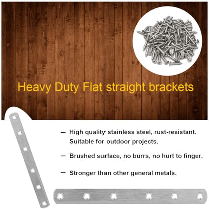 8 Pack Flat Straight Brace Brackets, 8 Inch Stainless Steel Mending Plates Repair Fixing Brackets Heavy Duty Straight Repair Joining Plates for Wood with Screws - size: 8 PCS-8 inch