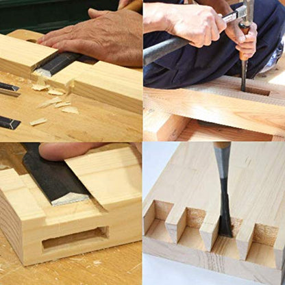 KAKURI Japanese Wood Chisel Set 3-Piece for Woodworking (Long Handle) - color: Evergreen Oak