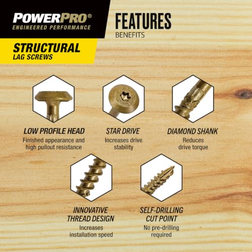 Power Pro Structural Lag Screws, 1/4in x 5in, 225 Pieces, Bronze - color: Bronze, size: 1/4 inch x 5 inch, style: 225pc
