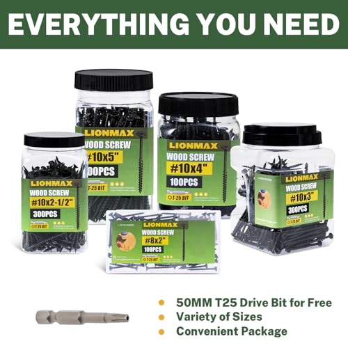 LIONMAX Deck Screws 3 Inch, Wood Screws #10 x 3, 300 PCS, Black - color: Black, size: #10 x 3"