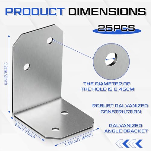 Hicarer 25 Pcs 2" x 1-1/2" x 1-3/8" Galvanized Angle Bracket, L Shape Heavy Duty Corner Brackets for Wood, 90 Degree Metal Steel Corner Brace for Framing Fence, Furniture, Bed, Timber, Shelf - size: 2" X 1-1/2" X 1-3/8"