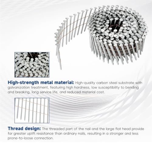 waltyotur 2-1/2Inch x 0.092Inch Collated Wire Coil Siding Nails 15-Degree Full Round-Head Ring 3600 Count Hot-Dipped Galvanized for Rough Nailing of Lathing and Sheathing Materials - size: 0.092*2-1/2in