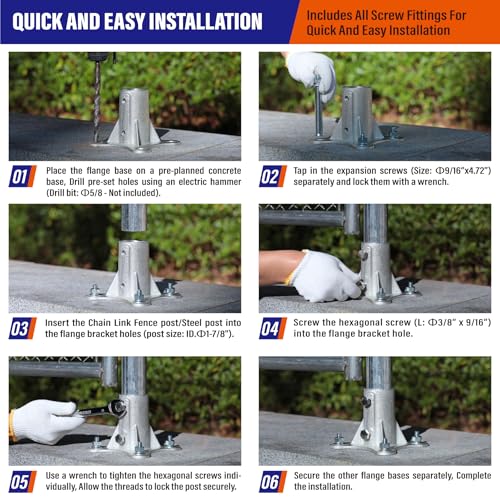 4Pack 2"(Actual: 1 7/8" OD) Chain Link Fence Post Base Flange Bracket Galvanized - size: 2"