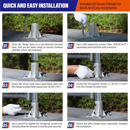 4Pack 2"(Actual: 1 7/8" OD) Chain Link Fence Post Base Flange Bracket Galvanized - size: 2"