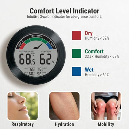 Digital Hygrometer Indoor Thermometer, Brushed Metal Frame, Black - color: Black Stainless