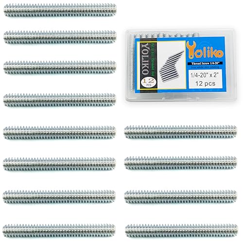 12pcs Silver Zinc Fully All Threaded Rod Carbon Steel Long Thread Screw 1/4x2 for Furniture Garden Railing Mounting Assembly Fastening Steel Frame Connection Full Thread Rod for Furniture - size: Silver-Zinc 1/4x2 Inch-12P
