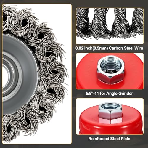 DTGN 6 Pcs Wire Wheel Cup Brush Set with 5/8"-11 Arbor