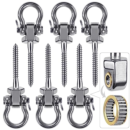BeneLabel Heavy Duty Swing Hangers with Bearings - Set of 6 Stainless Steel 304 Screw Brackets for Hanging Chairs, Swings, Hammocks, Punching Bag - Indoor & Outdoor Use - 1500LB Capacity - color: 6 pack - 2.6"
