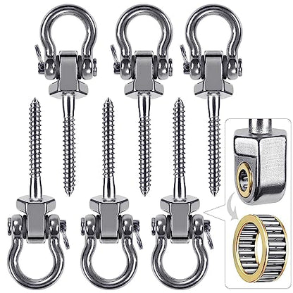 BeneLabel Heavy Duty Swing Hangers with Bearings - Set of 6 Stainless Steel 304 Screw Brackets for Hanging Chairs, Swings, Hammocks, Punching Bag - Indoor & Outdoor Use - 1500LB Capacity - color: 6 pack - 2.6"