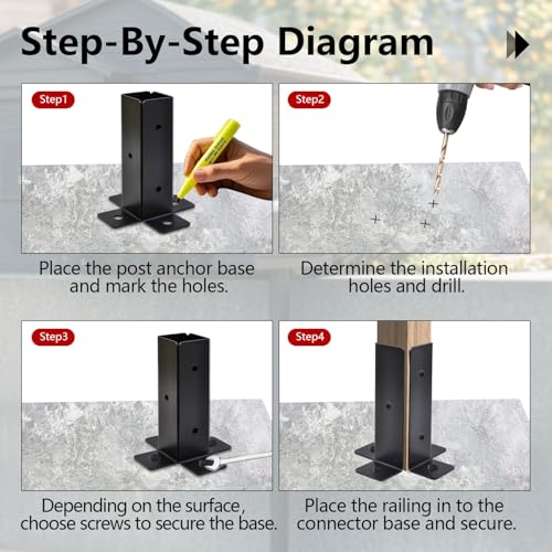 4 Pcs Deck Post Base Bracket,1.5x1.5, 2x2, 2x4, 4x4 Adjustable Base Bracket - color: (4 PACK)
