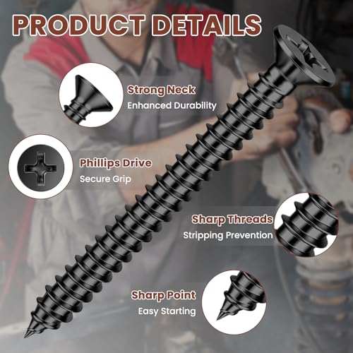 Mellewell #6 x 1 (100 PCS) Flat Head Sheet Metal Screws Wood Screws, Black Finish Stainless Steel 18-8, Self Tapping Screws - color: Black, size: #6 x 1"