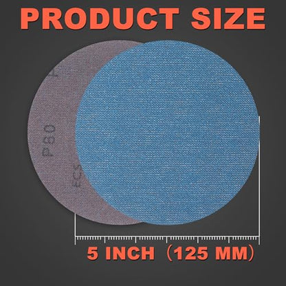 5 Inch Mesh Sanding Discs Assortment: 50Pcs Premium Ceramic Net Sanding Disc 80 120 180 240 320 Assorted Grit, Dustless Hook & Loop Sandpaper for 8 Hole Orbital Sander, Automotive/Wood Polishing