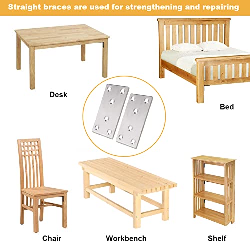 20 Pcs Silver Flat Bracket 4 x 2 Inch Stainless Steel Wood Joining Plates Mending Plate Flat Bracket with Screws, Steel Metal Straight Brace for Wood Furniture Cabinet Shelves - size: 100MM-Silver