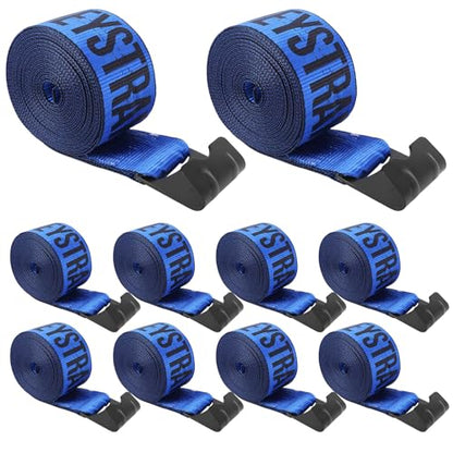 4 Inch Flat Hook Truck Straps Heavy Duty 30 FT - 6000LB Working Load Winch Strap & Tree Saver, 18000LB Break Strength Tie Downs for Flatbed Trailers and Off-Road Recovery (10 Pcs) - color: Blue