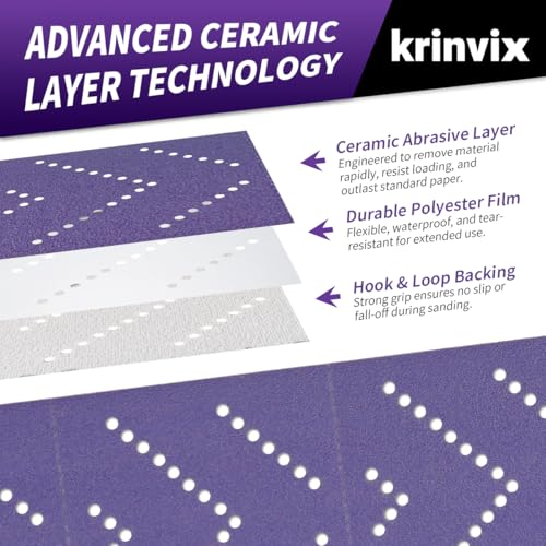 150 Grit Purple Hook & Loop Sandpaper Roll, 70mm x 12m, Ceramic Abrasive with Multi-Hole Dustless Design for Automotive, Wood & Metal, Ideal for Body Repair, Paint Prep & Coating Removal - style: 150 Grit