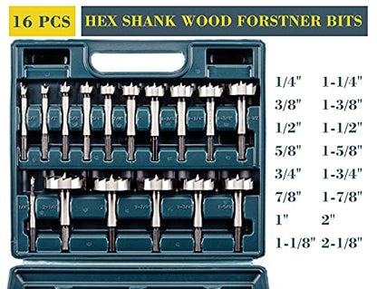 INTOO Hex Shank Forstner Bit Set 16 pcs Multi Sided Shank Wood Drill bit Set - style: 16 PCS
