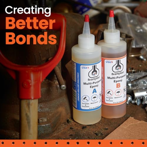 Brampton Multi-Purpose Epoxy, Quick 30-Minute Set, Waterproof 2-Part Epoxy Glue Kit for Tile, Metal, Ceramic, Glass, Wood, Stone, Strong Bonding, Sandable, Paintable Resin, Easy 1:1 Mix, 16 oz - style: 16 FL OZ