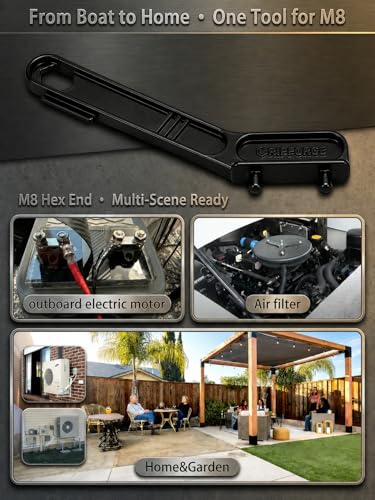 Marine-Grade 316 Stainless Steel Deck Fill Key, Boat Gas Cap Key Set with Extra-Reach Anti-Slip Handle and Built-in M8 Nut Driver, Fits 1-1/4 & 1-1/2 in. Deck Fill/Filler Caps - color: Black