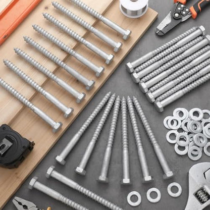50 Pack 1/2''x6'' Lag Screw Kit with Washers, Hot Dipped Galvanized Hex Lag Bolts Heavy Duty Hex Head Wood Screws, Rust Resistant Exterior Fasteners for Wood Deck Fence - size: 1/2''x6''