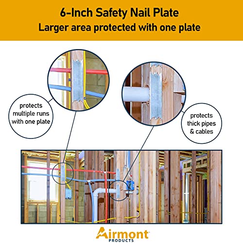 (100 Pack) Airmont Products AP-12062, Safety Nail Plate for Wood Studs 16-Gauge Steel, 1.5 x 6 Inch, Protect Plumbing and Wiring, Sharp Pointed Prongs, Anti-Nail Protection Plate Shield, Made in USA