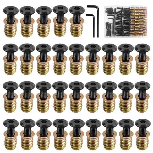34 Sets 1/4-20 X 3/4" Furniture Screw Nut Threaded Inserts for Wood, Includes Hex Spanner, Perfect for Wood Threaded Insert and Nut Fasteners