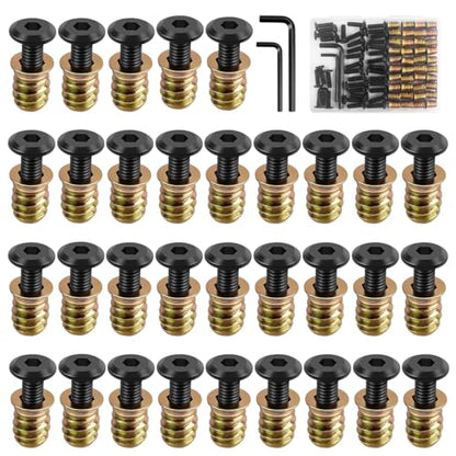 34 Sets 1/4-20 X 3/4" Furniture Screw Nut Threaded Inserts for Wood, Includes Hex Spanner, Perfect for Wood Threaded Insert and Nut Fasteners