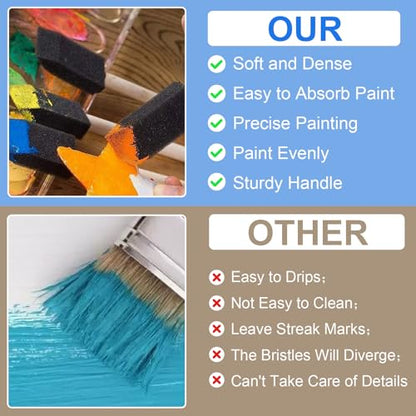 SmallCat 4 PCS Foam Paint Brushes, 4 Sizes Foam Sponge Brushes for Varnishes, Sponge Brushes with Wood Handles for Painting, Staining, and DIY Crafts (1", 2", 3", 4") - Black - size: 1", 2", 3", 4"(4pcs)