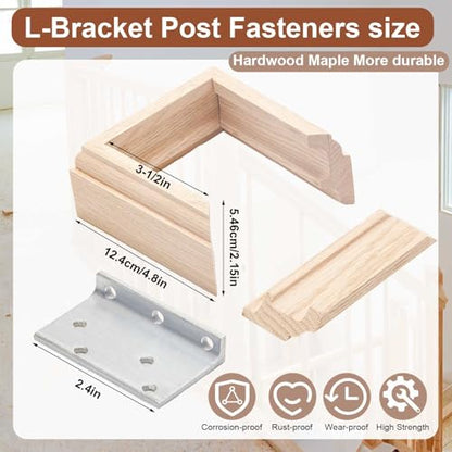 Blulu 2 Set 3" Newel Post Mounting Kit 8 Pcs L Bracket Post Fasteners with 8 Pcs Maple Wood Skirt Trim and Screws for Square Newels Fastening Handrails Railings Balustrades to Stairs and Floors - size: 3 Inch