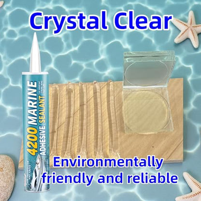 [Crystal Clear] 4200 Marine Sealant Clear - UV-Resistant Waterproof Adhesive for Boats, Windows, Glass & Marine Applications Eco-Friendly, Low Odor (10.5 Oz Tube) - color: Crystal Clear