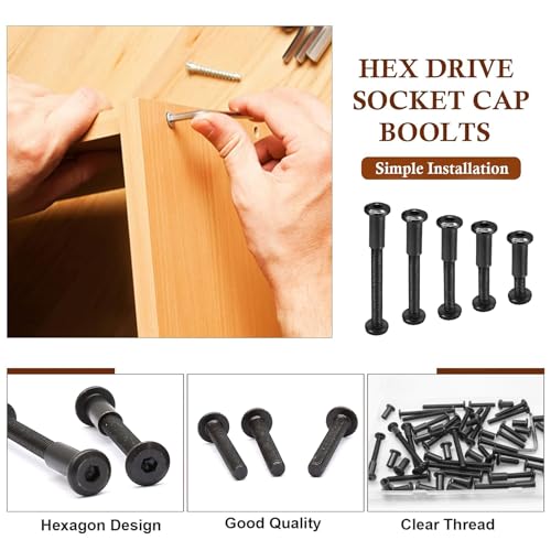 M6 Hex Drive Socket Cap Bolt Kit, Black, 30 Sets - color: Black, size: M6x20/30/40/50/60mm